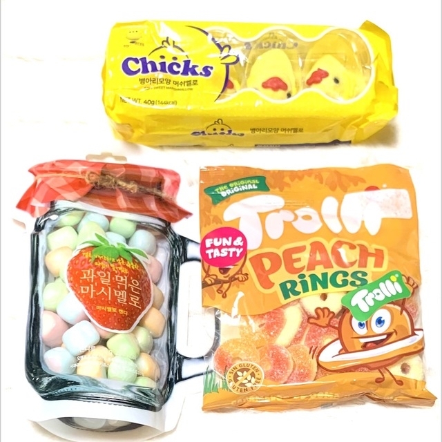 ピーチリング マシュマロキャンディ ひよこマシュマロ トローリ ３点セット 食品/飲料/酒の食品(菓子/デザート)の商品写真