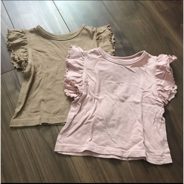 西松屋(ニシマツヤ)の袖フリル　半袖Tシャツ　2枚セット  90cm キッズ/ベビー/マタニティのキッズ服女の子用(90cm~)(Tシャツ/カットソー)の商品写真