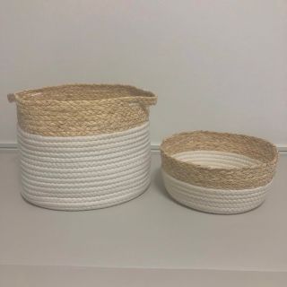 ザラホーム(ZARA HOME)のザラホーム ロープバスケット カゴ 大小セット 天然素材 白 ベージュ 収納(バスケット/かご)