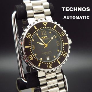 テクノス(TECHNOS)のTECHNOS 自動巻き腕時計 裏スケ デイト ブラックダイアル(腕時計(アナログ))