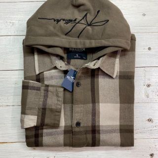 ホリスター(Hollister)の新品【メンズXS】★ホリスター★フード付きネルシャツ/茶色/長袖シャツ(シャツ)