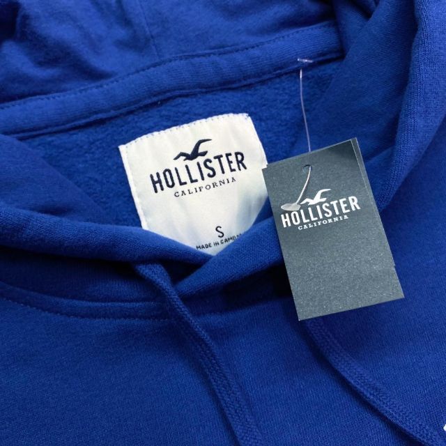 Hollister(ホリスター)の新品【メンズXS】★ホリスター★人気のワンポイント無地パーカー/青ブルー メンズのトップス(パーカー)の商品写真