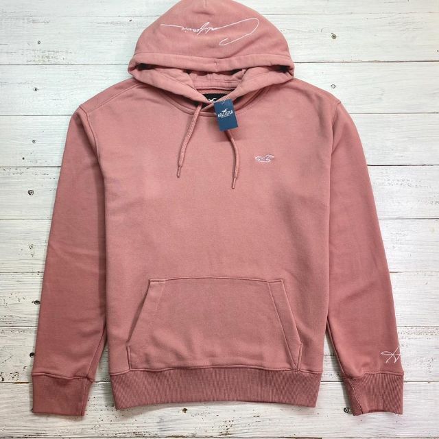 Hollister(ホリスター)の新品【メンズXS】★ホリスター★フードロゴ入り！総刺しゅうロゴパーカー/ピンク メンズのトップス(パーカー)の商品写真