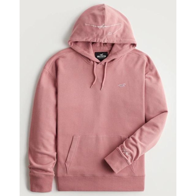 Hollister(ホリスター)の新品【メンズXS】★ホリスター★フードロゴ入り！総刺しゅうロゴパーカー/ピンク メンズのトップス(パーカー)の商品写真