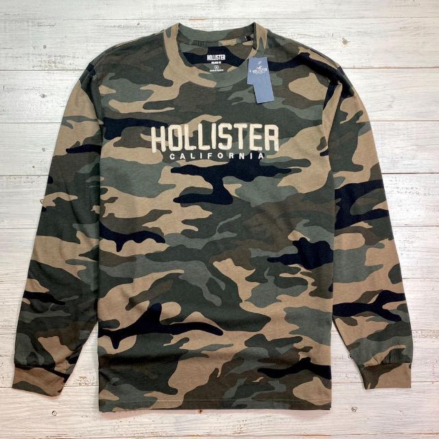 Hollister(ホリスター)の新品【メンズM】★ホリスター★刺しゅう＆ワッペンロゴ長袖Tシャツ/迷彩 メンズのトップス(Tシャツ/カットソー(七分/長袖))の商品写真