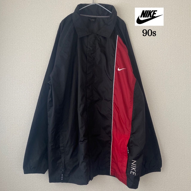 NIKE - NIKE 90s 黒タグ ナイロンジャケット スウッシュロゴ刺繍 黒 赤
