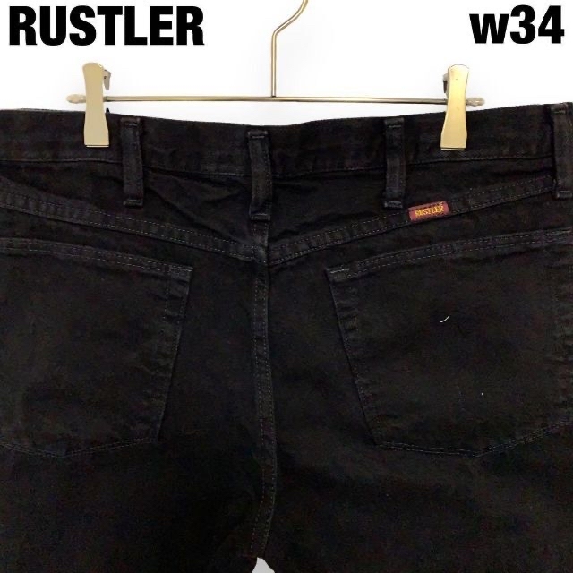 3着RUSTLER w34アメリカブラックジーンズデニムパンツ黒パン　メンズ