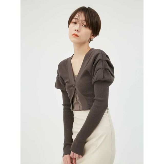 FRAY I.D - フレイアイディー　タックパフクロップドカーディガン　ブラウン
