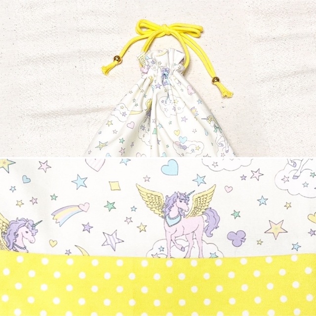 イエロードットandユニコーン柄♡エプロンセット♡140の通販 by kiina