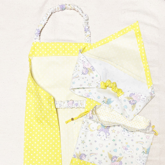 イエロードットandユニコーン柄♡エプロンセット♡140の通販 by kiina