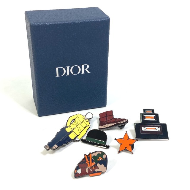ディオール Dior ピンバッチ バッグ スニーカー スター ハット サドルバッグ ６点セット ブローチ メタル イエロー 美品