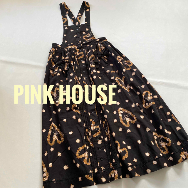 PINK HOUSE ピンクハウス　ジャンパースカート　リボン　ピコフリルロングワンピース/マキシワンピース