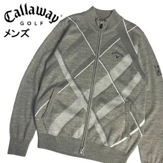 キャロウェイ(Callaway)のCALLAWAY キャロウェイ ニットジップジャケット 総柄 グレー L(ウエア)