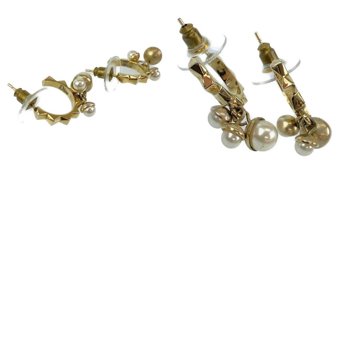 Christian Dior クリスチャンディオール トリプルフェイクパール ゴールド ホワイト メタル フープピアス 耳飾り レディース 401119