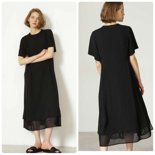 ADORE 定価50600円バックサテンストライプメッシュヘムワンピース 2022