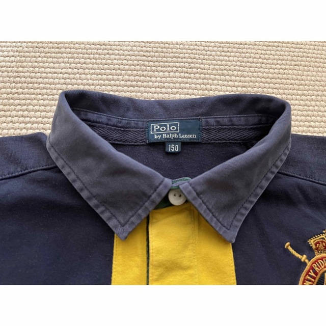 POLO RALPH LAUREN(ポロラルフローレン)のラルフローレン ラガーシャツ　金刺繍　エルボーパッチ　150 ネイビー&イエロー キッズ/ベビー/マタニティのキッズ服男の子用(90cm~)(Tシャツ/カットソー)の商品写真