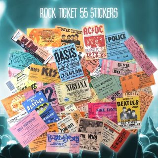洋楽 ロックバンド ライブ チケット ステッカー 55枚セット 防水 シール(ミュージシャン)