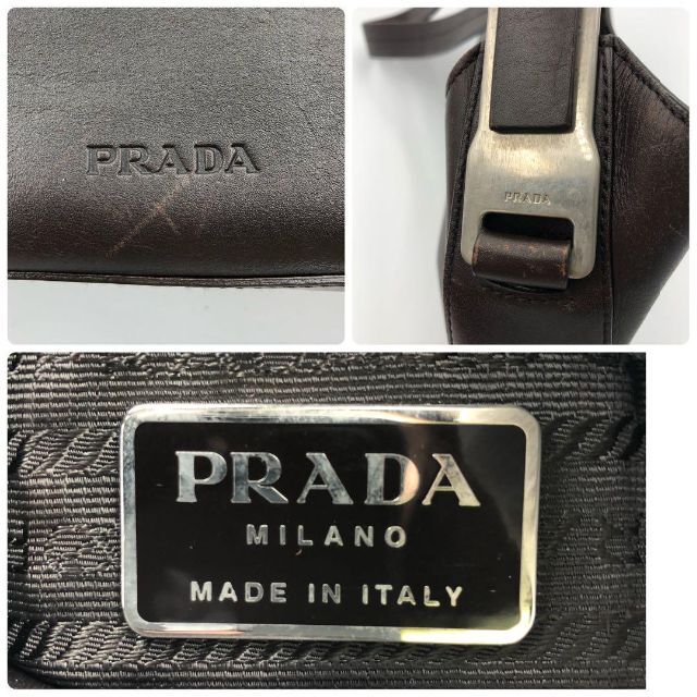 美品✨️プラダ ハーフムーン エンボス 刻印 ワンショルダー レザー