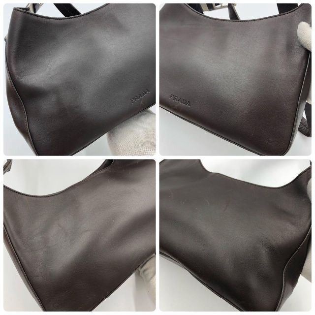 美品✨️プラダ ハーフムーン エンボス 刻印 ワンショルダー レザー