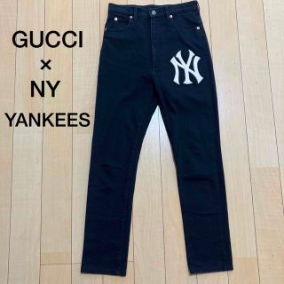 グッチ(Gucci)のGUCCI×NY YANKEES ブラックスキニージーンズ 26 ロゴ刺繍(デニム/ジーンズ)