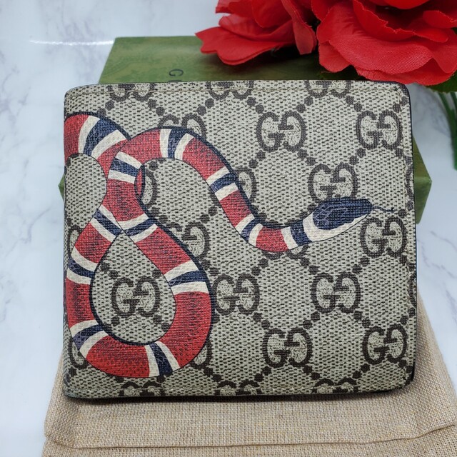 極美品】 GUCCI グッチ 2つ折り財布 財布 スネーク 蛇 GG-