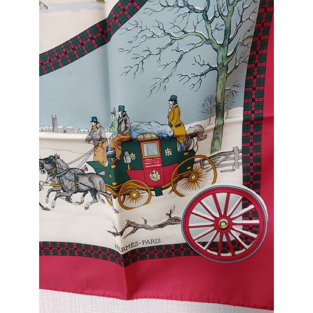 グリーン・ホワイト系 完成品♪ エルメス スカーフ 冬の郵便馬車 馬