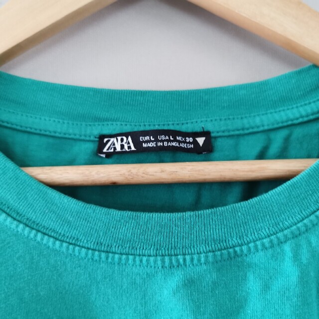 ZARA(ザラ)の美品 ZARA 半袖Tシャツ グリーン L レディースのトップス(Tシャツ(半袖/袖なし))の商品写真