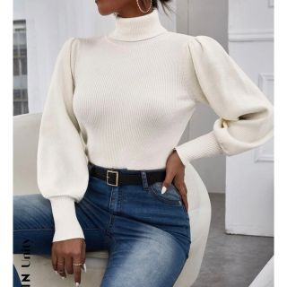 ザラ(ZARA)のパフスリーブニットトップス美品(ニット/セーター)