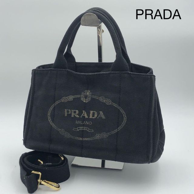 PRADA - 美品✨️プラダ カナパ 2way ハンドバッグ 黒 デカロゴ 三角 ...