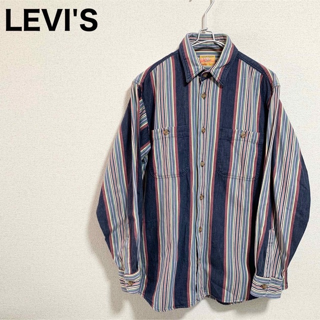 Levi's(リーバイス)のリーバイス 長袖シャツ メンズM ストライプ マルチカラー 紺 緑 赤 白 メンズのトップス(シャツ)の商品写真