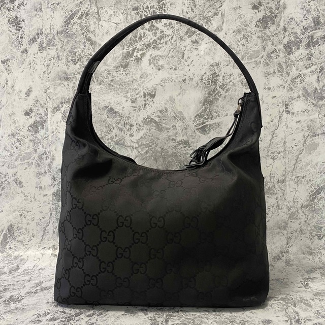 GUCCI グッチ GG ナイロン レザー ワンショルダー バッグ ブラック