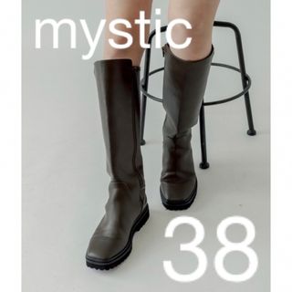 ミスティック(mystic)のmystic スクエアロングブーツ　38 オリーブ　新品未使用　箱付き(ブーツ)