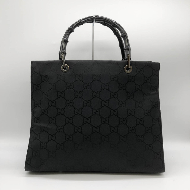 美品 GUCCI 【グッチ】 002 1010 バンブー GG柄 ハンドバッグ ブラック