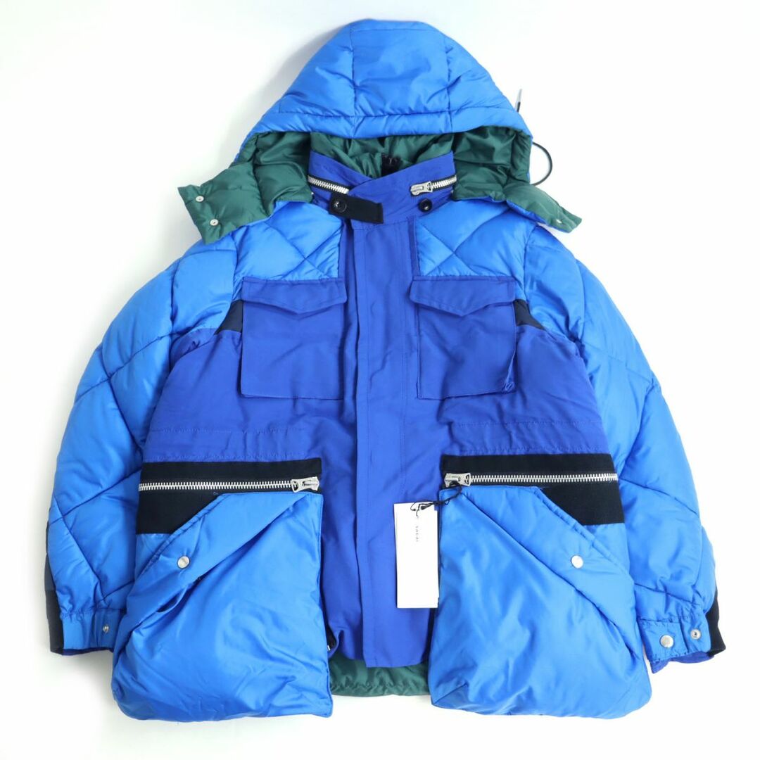 美品◆定価187000円 21AW sacai サカイ 21-02644M マルチポケット フード付き  パデッドジャケット/ブルゾン ブルー 1 正規品 メンズ　r04-st30404-96