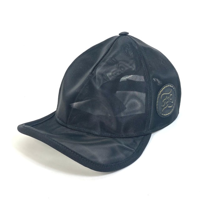 フェンディ FENDI ロゴ メッシュ カリグラフィ FXQ768 帽子 ベースボール キャップ帽 キャップ ナイロン ブラック 美品約58cmツバの長さ