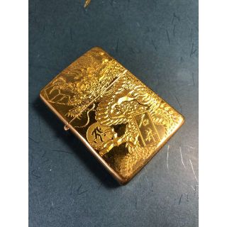 ジッポーアーマーボディー金 昇り龍・名前・梵字 彫刻zippo 倶利伽羅竜王-