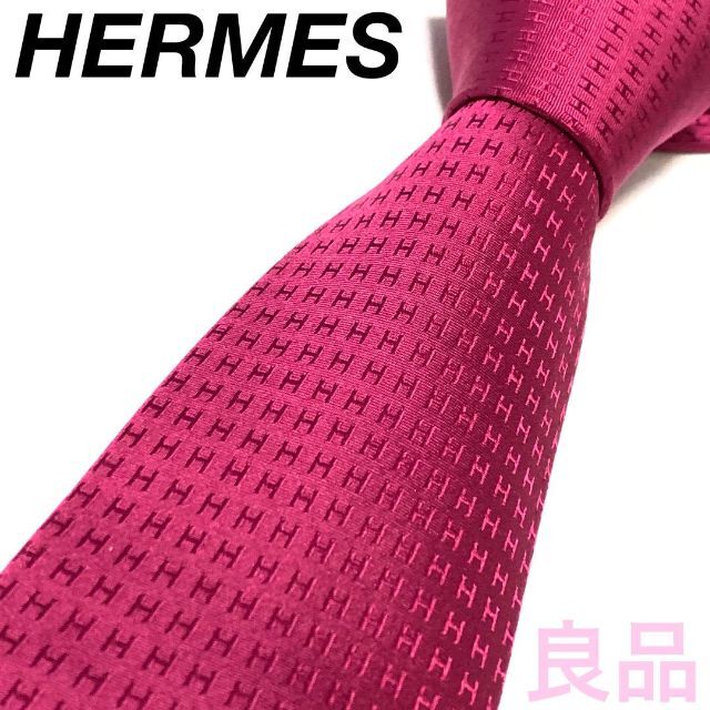 ☆クリーニング済み☆HERMES H柄 ネクタイ✨レッド系✨ #03103.61