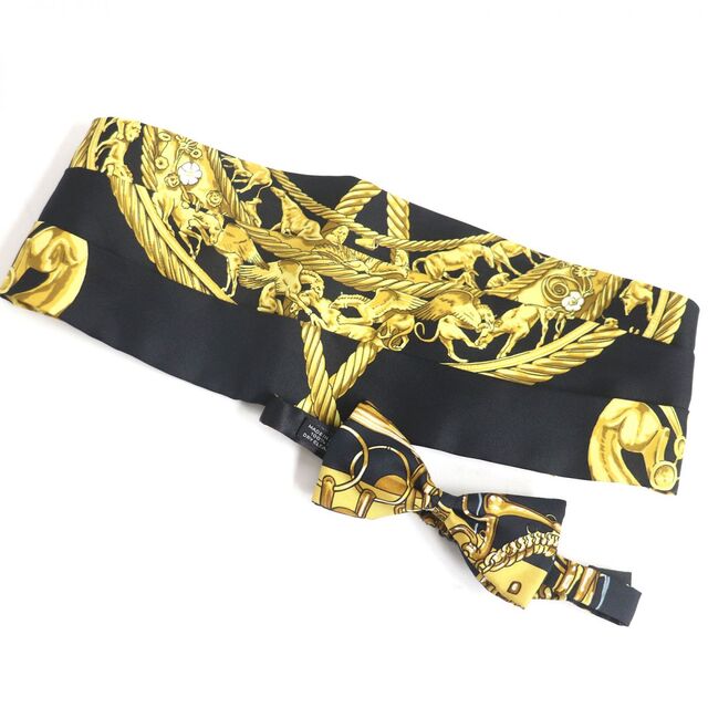 極美品□HERMES/エルメス 総柄 シルク100% 蝶ネクタイ/カマーバンド