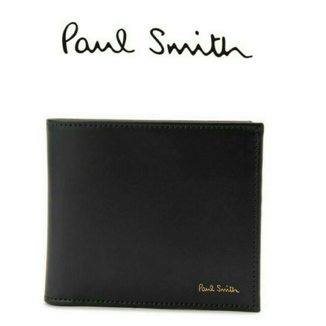 ポールスミス イタリア製 高級カーフレザー二つ折り財布 ブラック 1