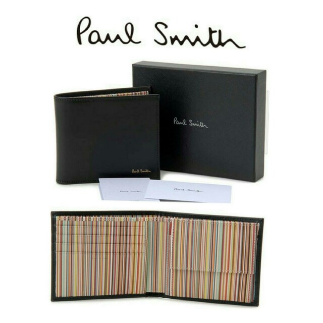 ポールスミス イタリア製 高級カーフレザー二つ折り財布 ブラック 3