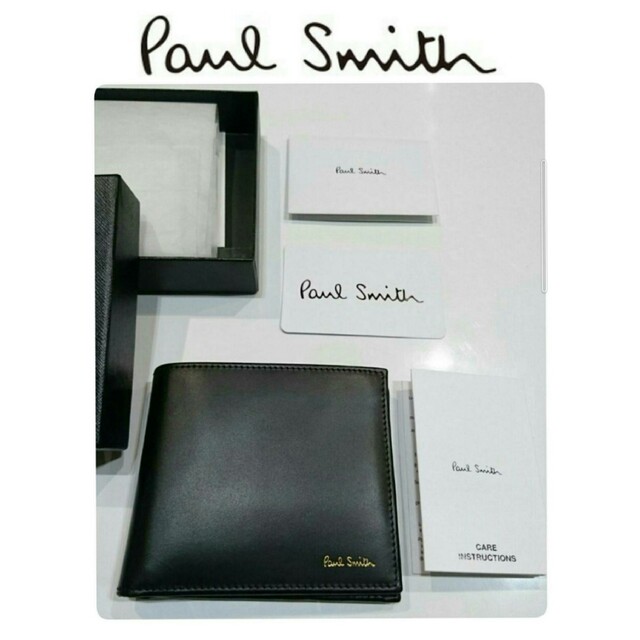 ポールスミス イタリア製 高級カーフレザー二つ折り財布 ブラック 6