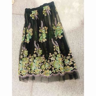 ザラ(ZARA)のZARA 花柄刺繍シフォンスカート(ロングスカート)