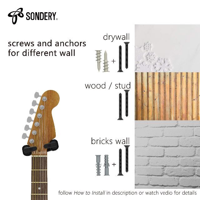【サイズ:N2】Sondery ギター ハンガー 壁掛け スタンド フック かべ 1