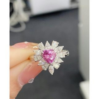 PT900 サファイア　パパラチャ　1.20ct ハート　指輪　鑑定書付き　新品(リング(指輪))