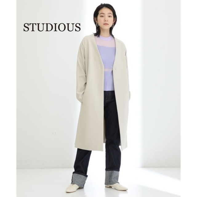 【STUDIOUS】在原みゆ紀さん着用　シーンレスダブルクロスノーカラーコート