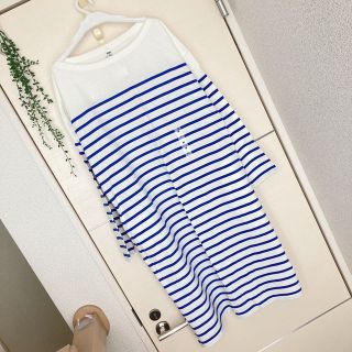 ユニクロ(UNIQLO)のお値下げ。未使用　UNIQLO ボーダー　ボートネックワンピース(ひざ丈ワンピース)