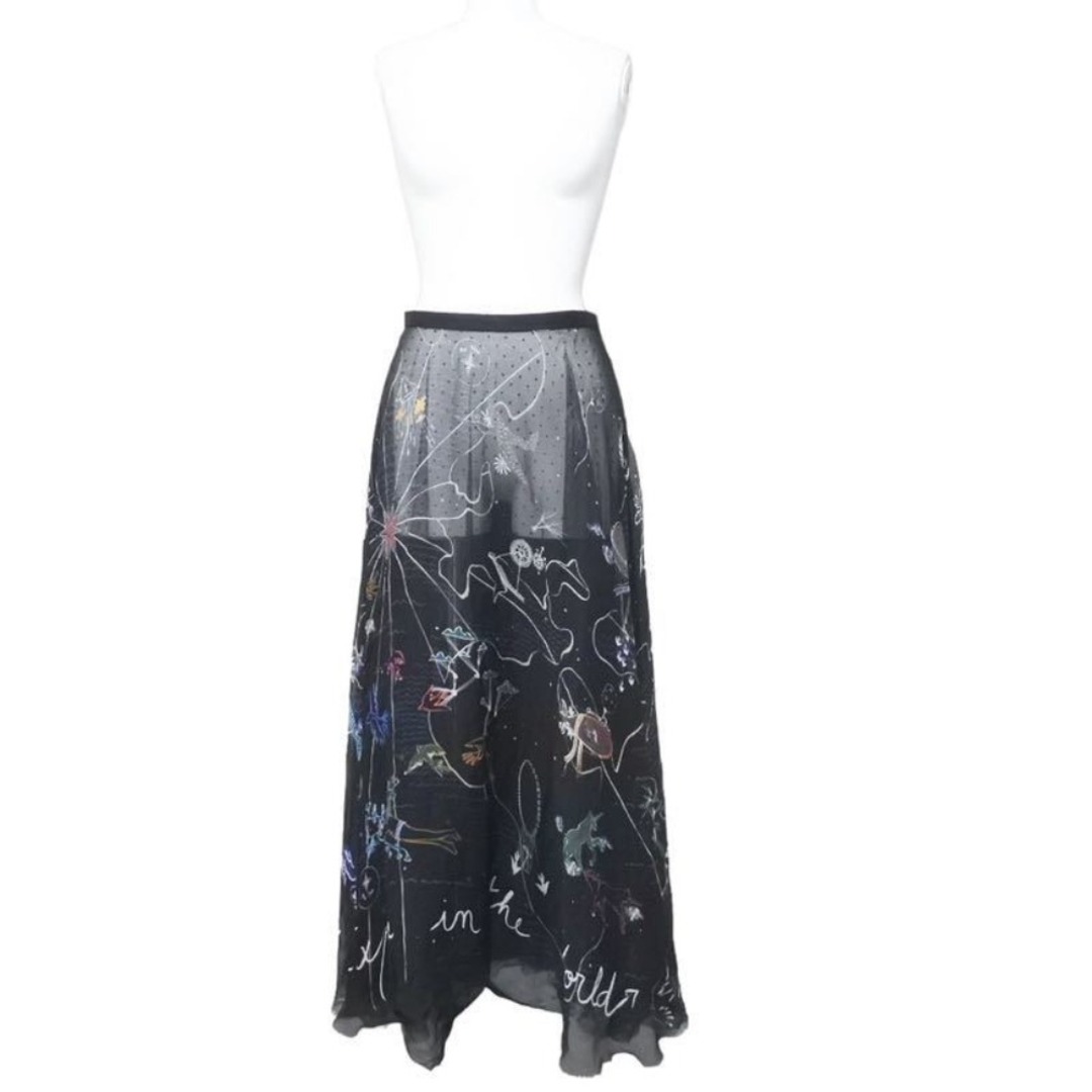 [USED/]Dior ディオール スカート トチュールロングスカート 海×ドット ブラック ブラック マルチカラー  ai-tdc-019413