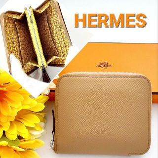 HERMES コインケース アザップ オールレザー L刻 マスタードイエロー