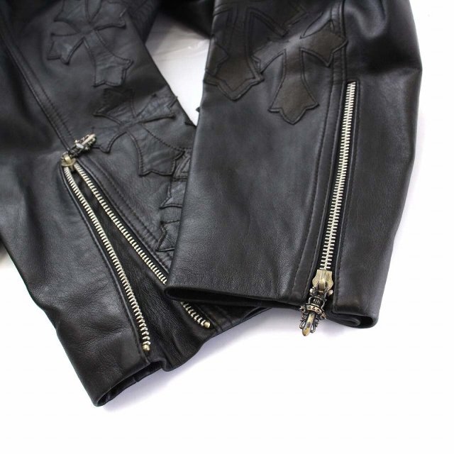 A&G バッククロス レザージャケット 革ジャン ジップアップ 黒 ブラック 3