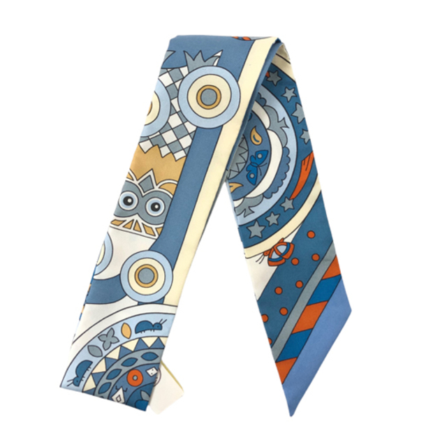 エルメス ツイリー 森のささやき リボンスカーフ シルク100% ブルー バッグアクセサリー HERMES 横浜BLANC